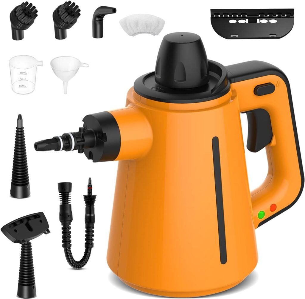 HomHou Handheld Steam Cleaner, Multipurpose Steam Cleaner with 380 Ml Large Capacity And 10 Accessories, Steam Cleaner Handheld for Cleaning Kitchen, Floor And Windows(Orange)