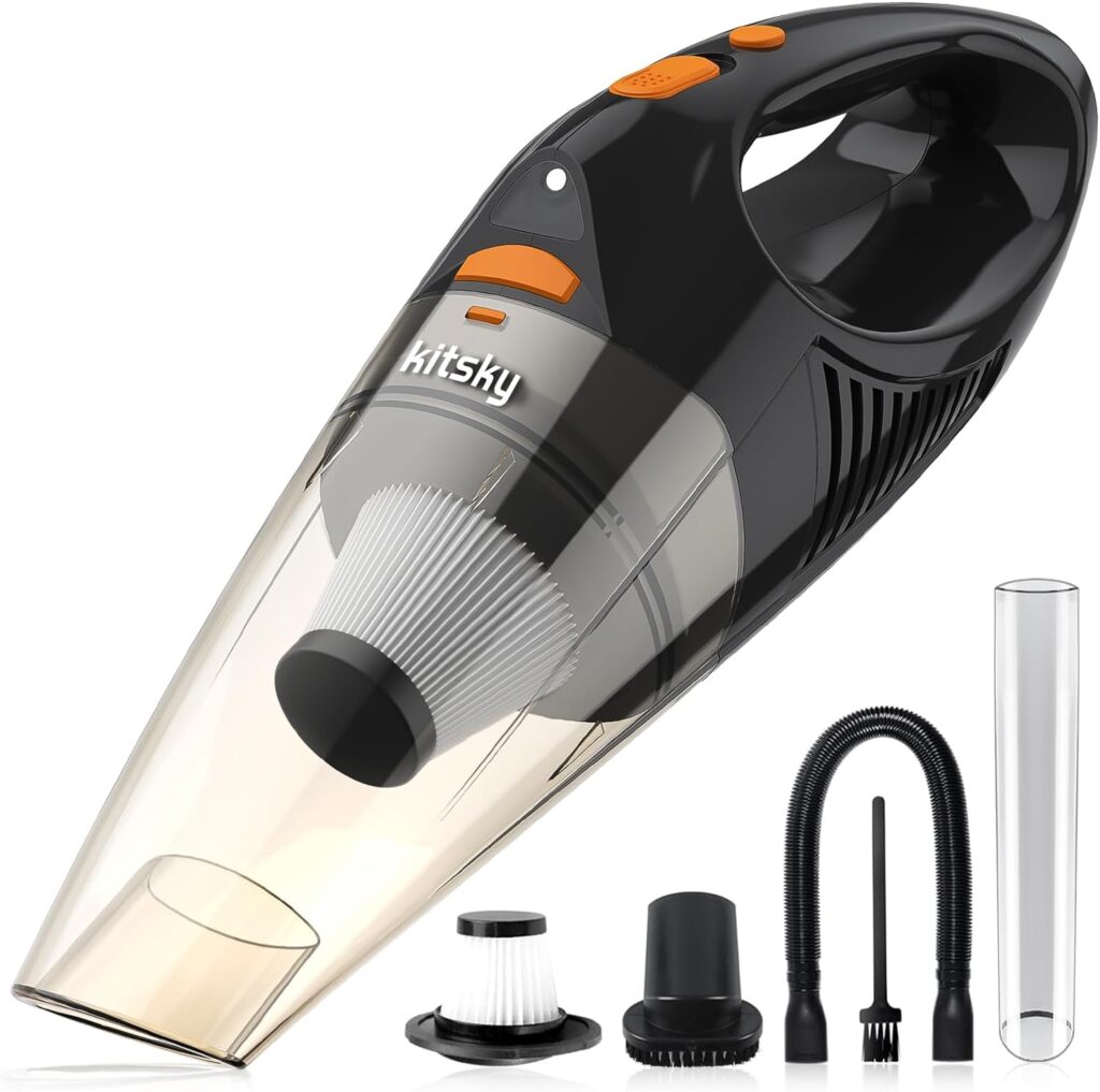 kitsky Handheld Cordless Vacuum Cleaner - Lightweight Car Vacuum Cleaner - with 12000pa Powerful Suction, Long Battery Life, Led Lights, Waterproof Hepa Filter - for Car, Stair, Sofa, Corner Cleaning