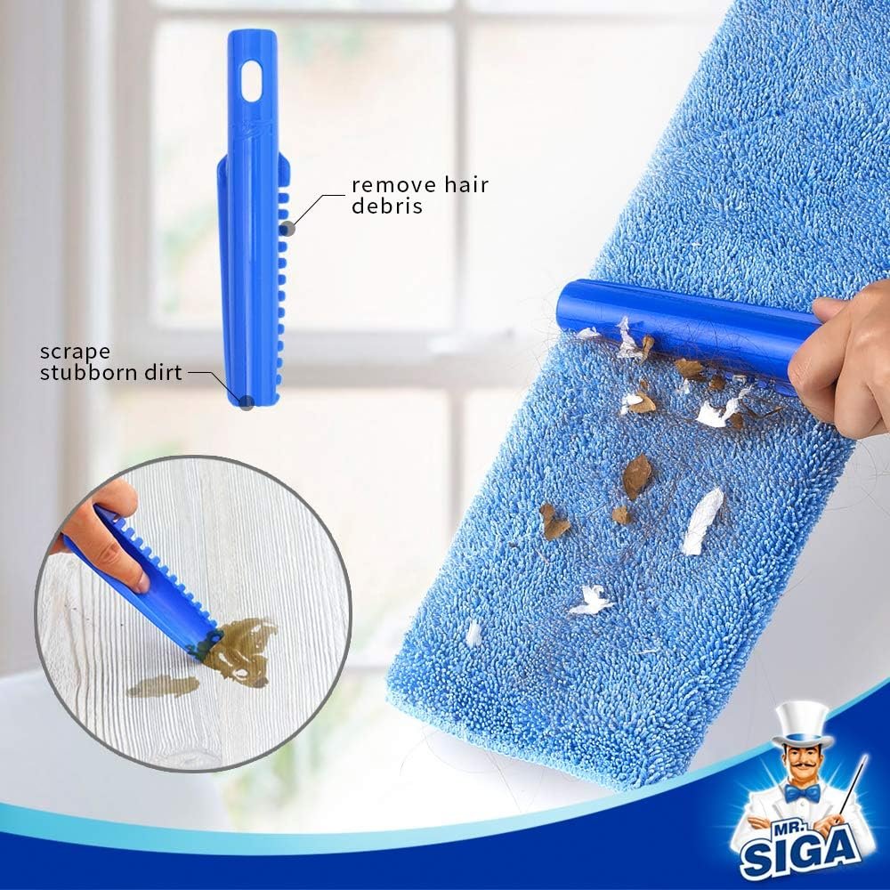 MR.SIGA Professional Microfibre Mop for Hardwood, Laminate, Tile Floor Cleaning, Stainless Steel Telescopic Handle - 3 Reusable Microfibre Cloths and 1 Dirt Removal Scrubber included