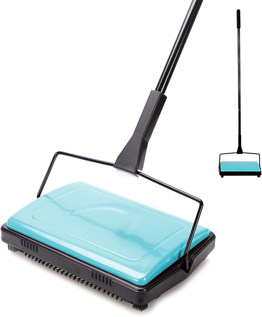 Yocada Carpet Sweeper Cleaner for Home Office Low Carpets Rugs Undercoat Carpets Pet Hair Dust Scraps Paper Small Rubbish Cleaning with a Brush Blue